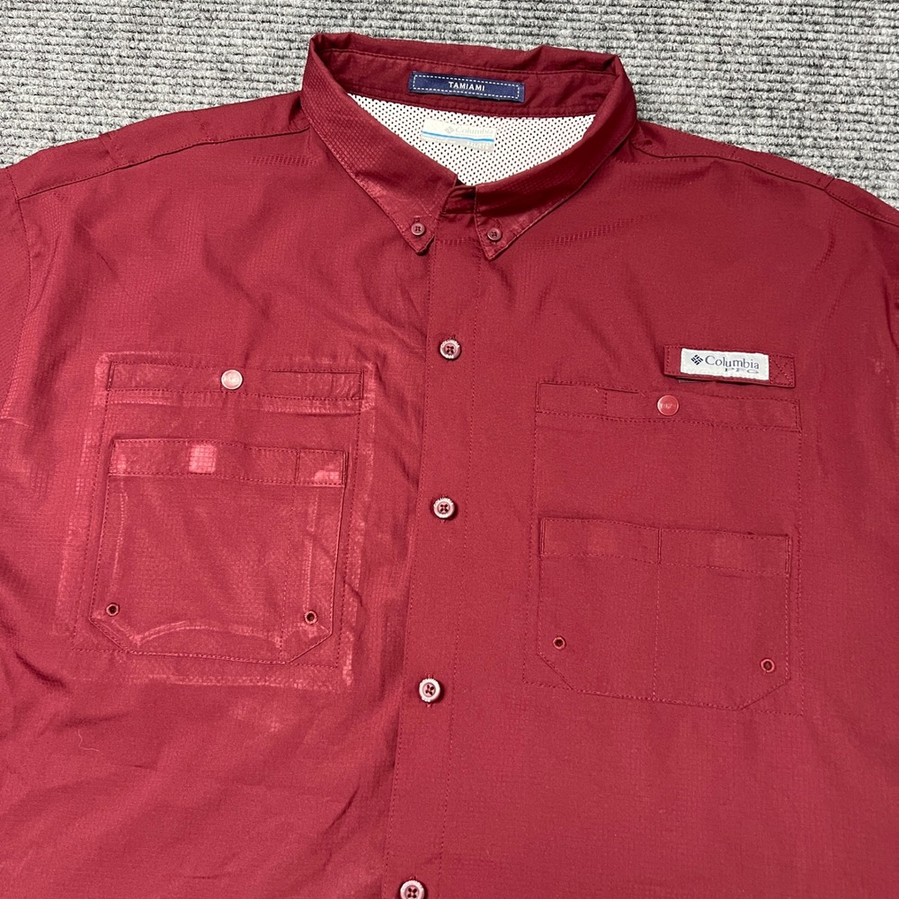Columbia PFG Tamiami II Fishing Shirt Mens XXL Burgundy Red Short Sleeve UPF 40